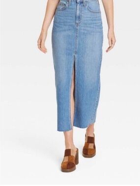 Universal Thread Light Blue Denim Maxi Skirt with Front Slit